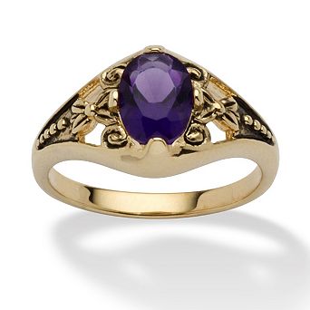 PalmBeach Jewelry Simulated Birthstone Gold-Plated Filigree Ring