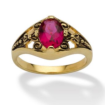 PalmBeach Jewelry Simulated Birthstone Gold-Plated Filigree Ring
