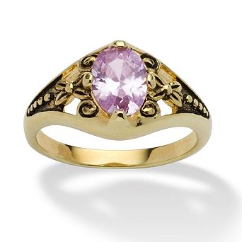 PalmBeach Jewelry Simulated Birthstone Gold-Plated Filigree Ring