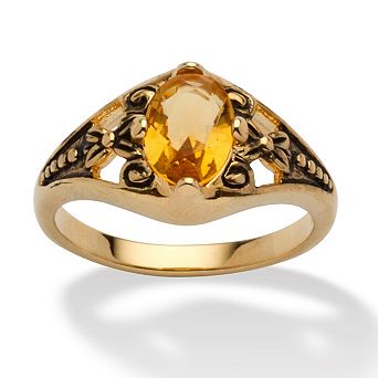 PalmBeach Jewelry Simulated Birthstone Gold-Plated Filigree Ring