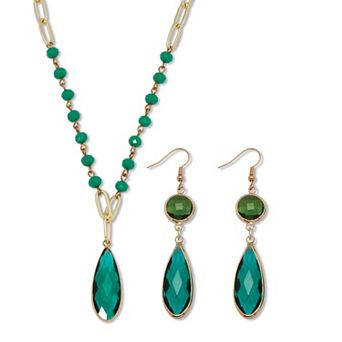 PalmBeach Jewelry Green Crystal Goldtone Vintage-Inspired Necklace and Earring Set