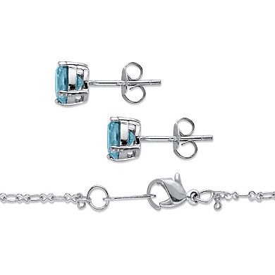 PalmBeach Jewelry Round Simulated Birthstone Platinum-Plated Silver Solitaire Set