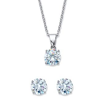 PalmBeach Jewelry Round Simulated Birthstone Platinum-Plated Silver Solitaire Set