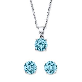 PalmBeach Jewelry Round Simulated Birthstone Platinum-Plated Silver Solitaire Set