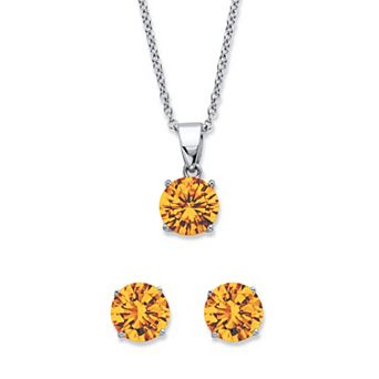 PalmBeach Jewelry Round Simulated Birthstone Platinum-Plated Silver Solitaire Set