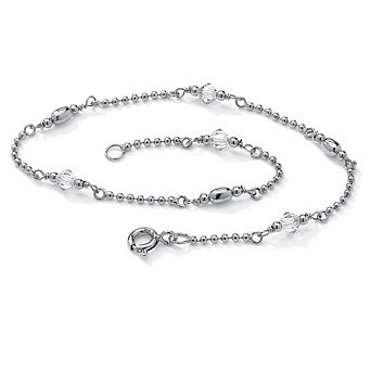 PalmBeach Jewelry Simulated Birthstone Platinum Plated Silver Ankle Bracelet 11" Inches