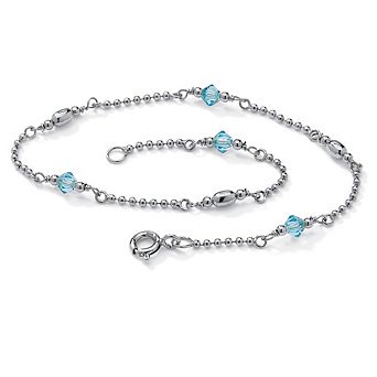PalmBeach Jewelry Simulated Birthstone Platinum Plated Silver Ankle Bracelet 11" Inches