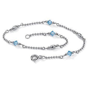 PalmBeach Jewelry Simulated Birthstone Platinum Plated Silver Ankle Bracelet 11" Inches