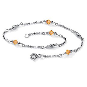 PalmBeach Jewelry Simulated Birthstone Platinum Plated Silver Ankle Bracelet 11" Inches