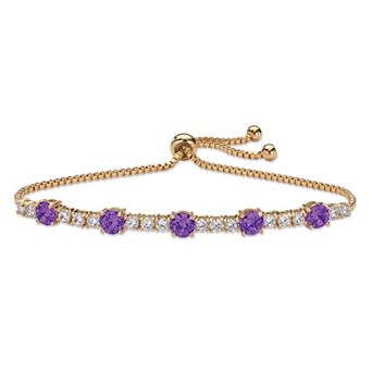PalmBeach Jewelry Gold-Plated Simulated Birthstone and CZ Bolo Bracelet