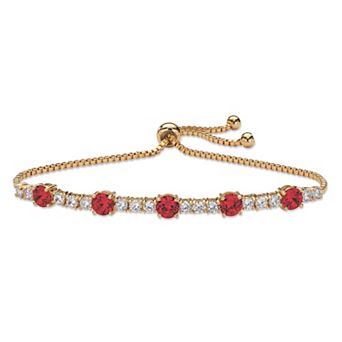 PalmBeach Jewelry Gold-Plated Simulated Birthstone and CZ Bolo Bracelet