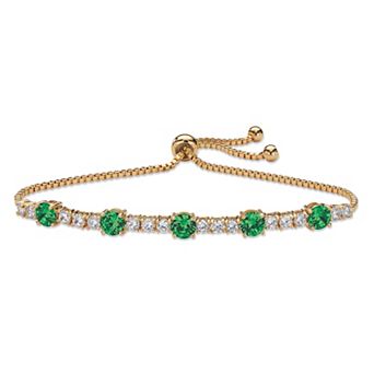 PalmBeach Jewelry Gold-Plated Simulated Birthstone and CZ Bolo Bracelet
