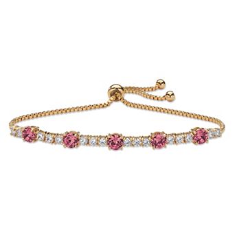 PalmBeach Jewelry Gold-Plated Simulated Birthstone and CZ Bolo Bracelet