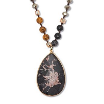 PalmBeach Jewelry Genuine Black Howlite and Brown Jasper Goldtone Necklace 34-inch