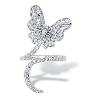 PalmBeach Jewelry 1.07 ct w. Platinum-Plated Pear-Cut Cubic Zirconia Butterfly Wraparound Ring