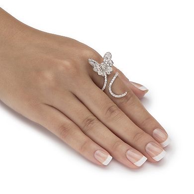 PalmBeach Jewelry 1.07 Cttw. Platinum-Plated Pear-Cut Cubic Zirconia Butterfly Wraparound Ring