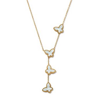 PalmBeach Jewelry Genuine Mother of Pearl Gold Ion-Plated Butterflies Necklace 18 to 20-inch