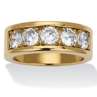 PalmBeach Jewelry 1.75 TCW Round Cubic Zirconia Gold Ion-Plated Stainless Steel 5-Stone Ring