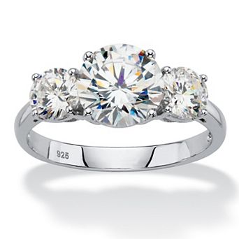PalmBeach Jewelry 3 TCW Cubic Zirconia Platinum-plated Silver 3-Stone Bridal Engagement Ring