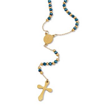 PalmBeach Jewelry Yellow Gold Ion-Plated Stainless Steel Crystal Beaded Rosary Necklace 21-inch