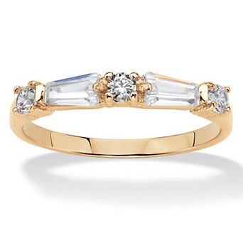 PalmBeach Jewelry .56 ct w. Yellow Gold-Plated Round and Baguette Cubic Zirconia Band