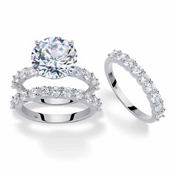 PalmBeach Jewelry 9.20 ct w. Cubic Zirconia Platinum-Plated Bridal Ring Set with FREE Bonus Ring