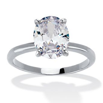 PalmBeach Jewelry 2.54 TCW Cubic Zirconia Silvertone Oval Solitaire Engagement Ring