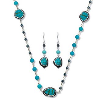 PalmBeach Jewelry Genuine and Simulated Turquoise Silvertone Necklace Set 36-inch