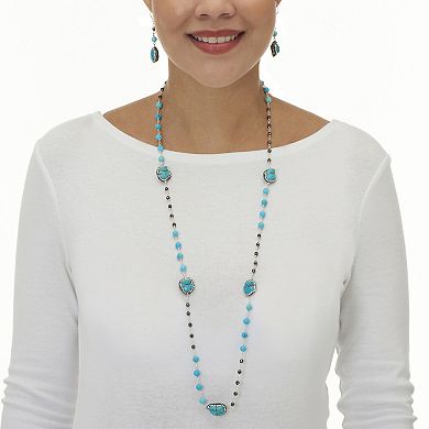 PalmBeach Jewelry Genuine and Simulated Turquoise Silvertone Necklace Set 36-inch
