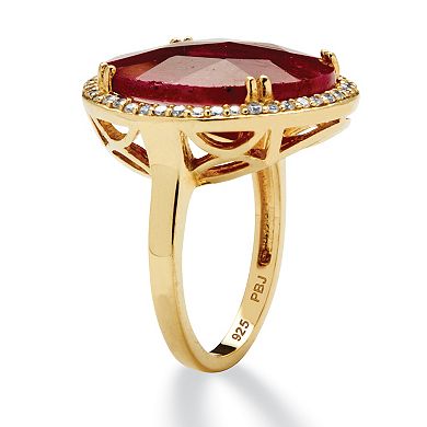 PalmBeach Jewelry 14.35 TCW Round Genuine Ruby and CZ 18k Gold-Plated Sterling Silver Halo Ring
