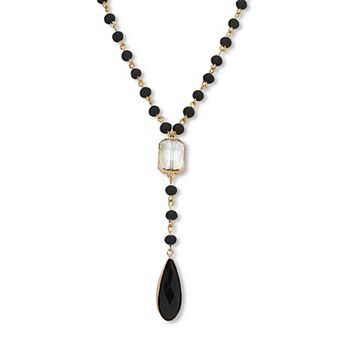PalmBeach Jewelry Black Crystal Pendant Goldtone Y Necklace 24-inch, plus 2-inch extension