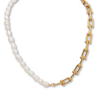 PalmBeach Jewelry Pearl Gold-Ion Plated Stainless Steel Necklace 16-inch