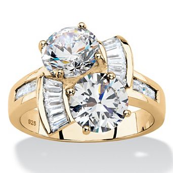 PalmBeach Jewelry 5.20 ct w Gold-Plated Sterling Silver Cubic Zirconia 2-Stone Bypass Ring