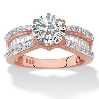 PalmBeach Jewelry 2.88 ct w Round 18k Rose Gold-plated Silver Cubic Zirconia Engagement Ring