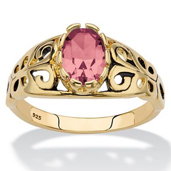 PalmBeach Jewelry Simulated Birthstone Gold-Plated Sterling Silver Filigree Ring