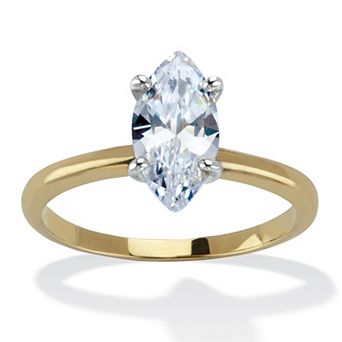 PalmBeach Jewelry 2 TCW Marquise Cubic Zirconia 18k Gold-Plated Solitaire Engagement Ring