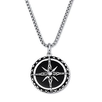 PalmBeach Jewelry Round Genuine Black Onyx and Spinel Silvertone Pendant Necklace 24-inch