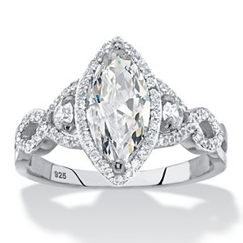 PalmBeach Jewelry 2.48 ct w Marquise-Cut .925 Sterling Silver Cubic Zirconia Halo Engagement Ring