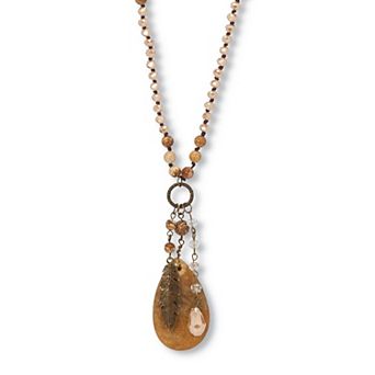 PalmBeach Jewelry Genuine Brown Jasper Antiqued Goldtone Boho Drop Necklace, 34 in