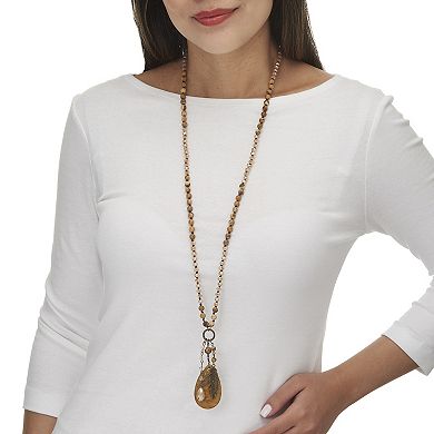 PalmBeach Jewelry Genuine Brown Jasper Antiqued Goldtone Boho Drop Necklace, 34 inches