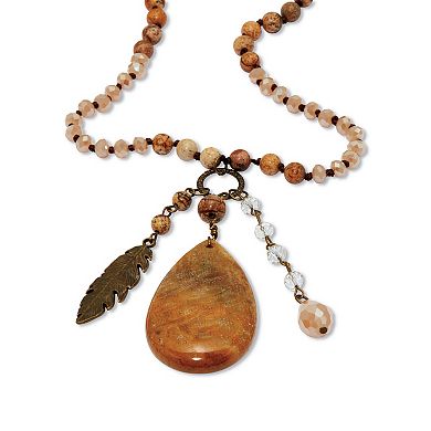 PalmBeach Jewelry Genuine Brown Jasper Antiqued Goldtone Boho Drop Necklace, 34 inches