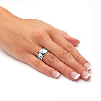 PalmBeach Jewelry Silvertone Hammered Wide Band Ring 11 mm