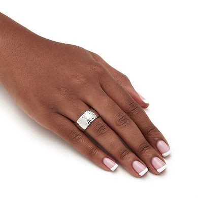 PalmBeach Jewelry Silvertone Hammered Wide Band Ring 11 mm