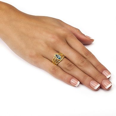 PalmBeach Jewelry Simulated Birthstone Gold-Plated Filigree Ring