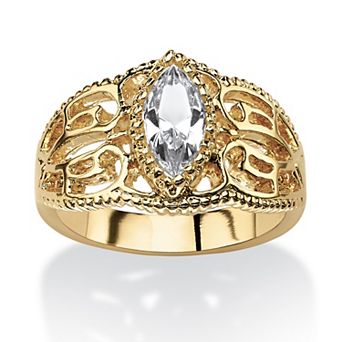 PalmBeach Jewelry Simulated Birthstone Gold-Plated Filigree Ring