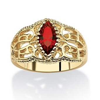 PalmBeach Jewelry Simulated Birthstone Gold-Plated Filigree Ring