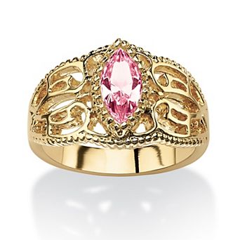 PalmBeach Jewelry Simulated Birthstone Gold-Plated Filigree Ring