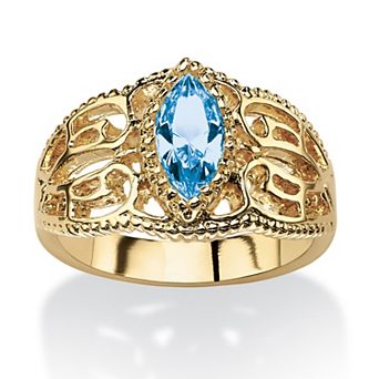PalmBeach Jewelry Simulated Birthstone Gold-Plated Filigree Ring