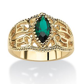 PalmBeach Jewelry Simulated Birthstone Gold-Plated Filigree Ring