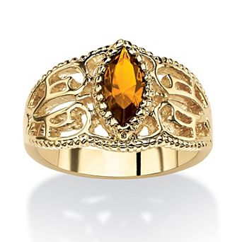 PalmBeach Jewelry Simulated Birthstone Gold-Plated Filigree Ring